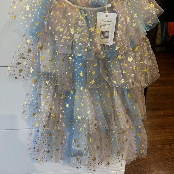 Lola + The Boys Starry Tulle Dress - Blue and Gold - Picture 2 of 4